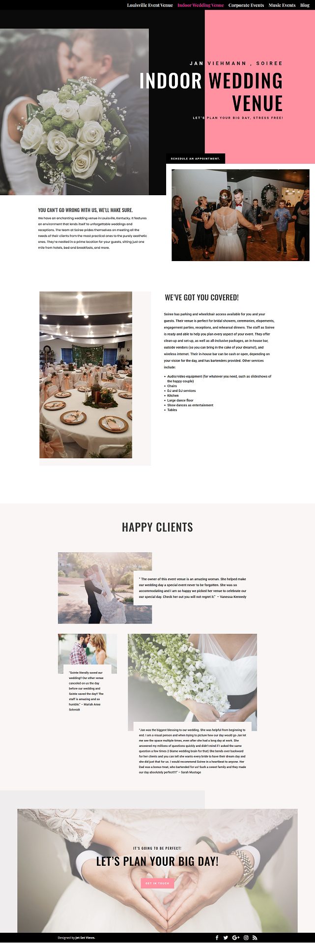 Web Page Design Portfolio Piece of a Wedding Venue In Louisville Kentucky.